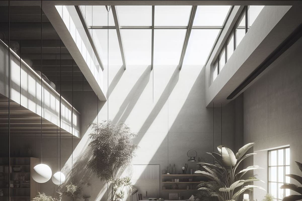 سقف اسکای لایت که تابش نور خورشید به درون خانه را چند برابر کرده است